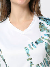 Stripped Graphic Printed Women's V-Neck T-shirt