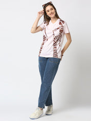 Stripped Graphic Printed Women's V-Neck T-shirt