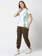 Stripped Graphic Printed Women's V-Neck T-shirt