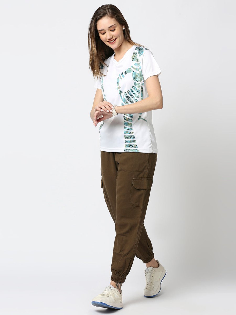 Stripped Graphic Printed Women's V-Neck T-shirt