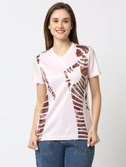 Stripped Graphic Printed Women's V-Neck T-shirt
