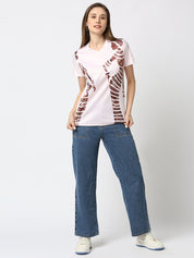 Stripped Graphic Printed Women's V-Neck T-shirt