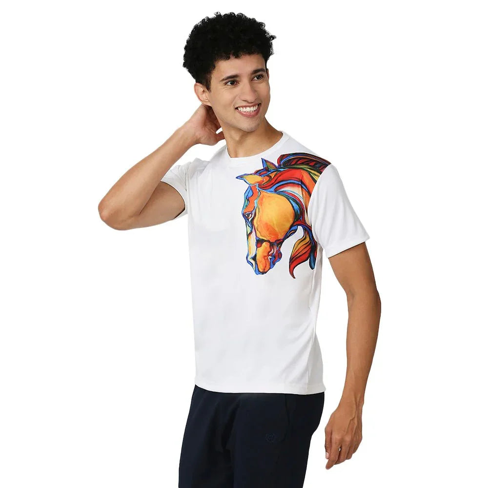 Feather Touch White Men's Horse Print T-Shirt