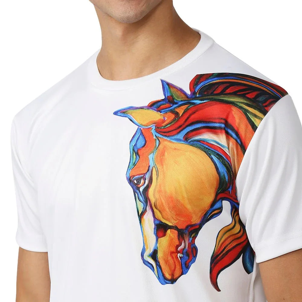 Feather Touch White Men's Horse Print T-Shirt
