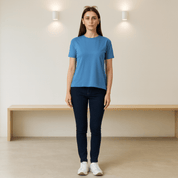Women's Soft Feather Touch Blue Solid Round Neck T-Shirt