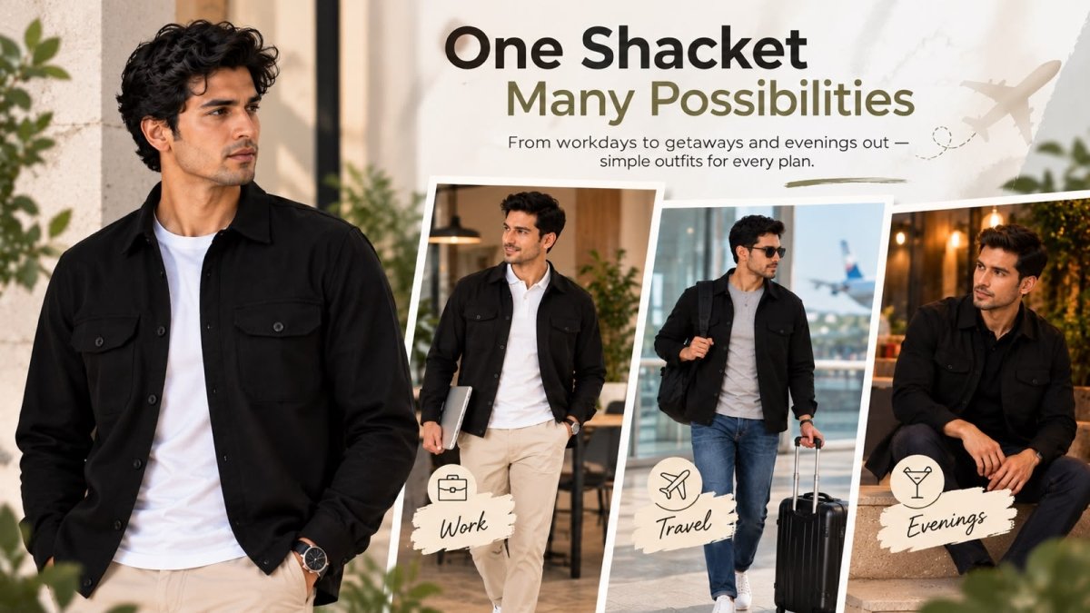 Black Shacket for Men: Outfit Combinations for Work, Travel & Evenings
