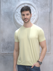 Yellow Round Neck Solid T-Shirt Men