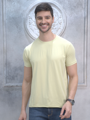 Yellow Round Neck Solid T-Shirt Men