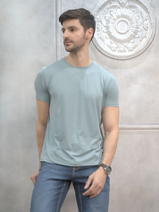 Grey Round Neck Solid T-Shirt Men