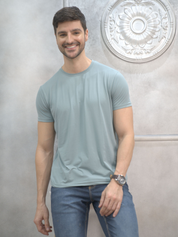 Grey Round Neck Solid T-Shirt Men