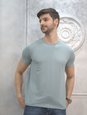 Grey Round Neck Solid T-Shirt Men