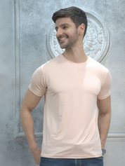 Peach Round Neck Solid T-Shirt Men