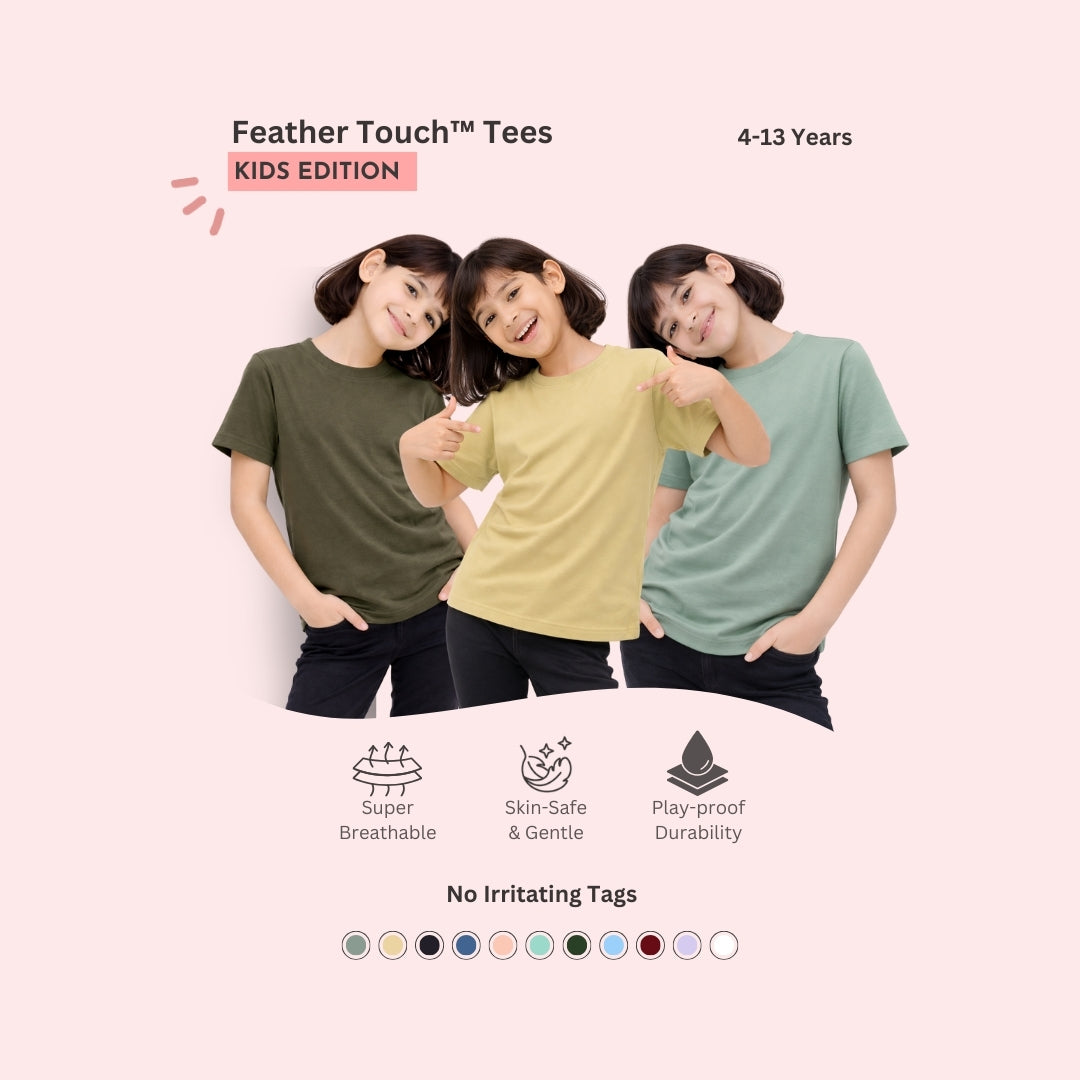 Feather Touch Girls Plain Round Neck T-Shirt – Honey Brown, Olive & Army Combo