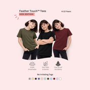 Feather Touch Girls Plain Round Neck T-Shirt – Honey Brown, Black & Burgundy Combo