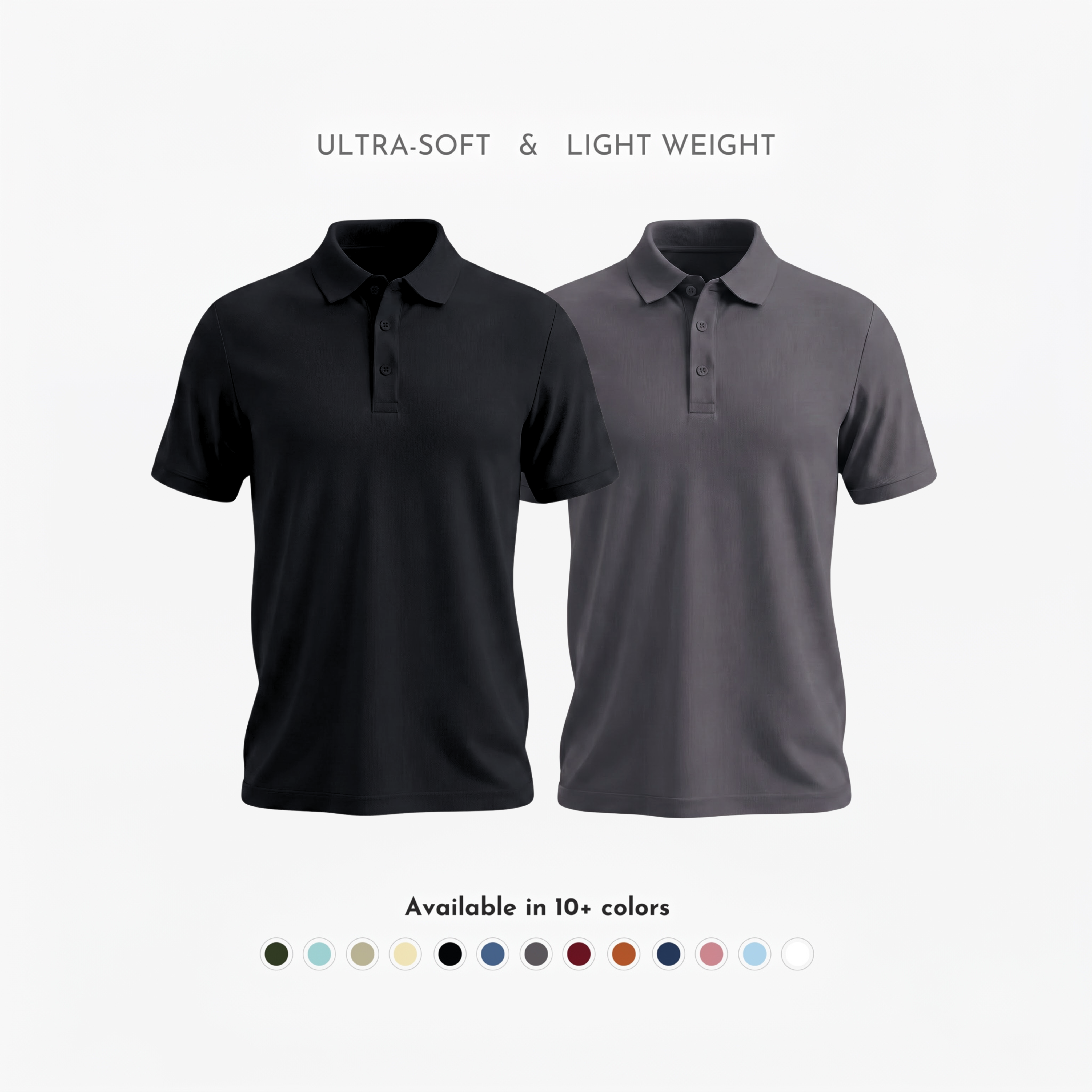 Matte Polo - Ultra Soft Combo Pack of 2 Men's Solid Black & Grey T-shirts