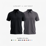 Matte Polo - Ultra Soft Combo Pack of 2 Men's Solid Black & Grey T-shirts
