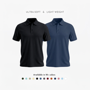 Matte Polo - Ultra Soft Combo Pack of 2 Men's Solid Black & Navy Blue T-shirts