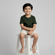 Feather Touch Round Neck Plain Bottle Green T-Shirt for Boys