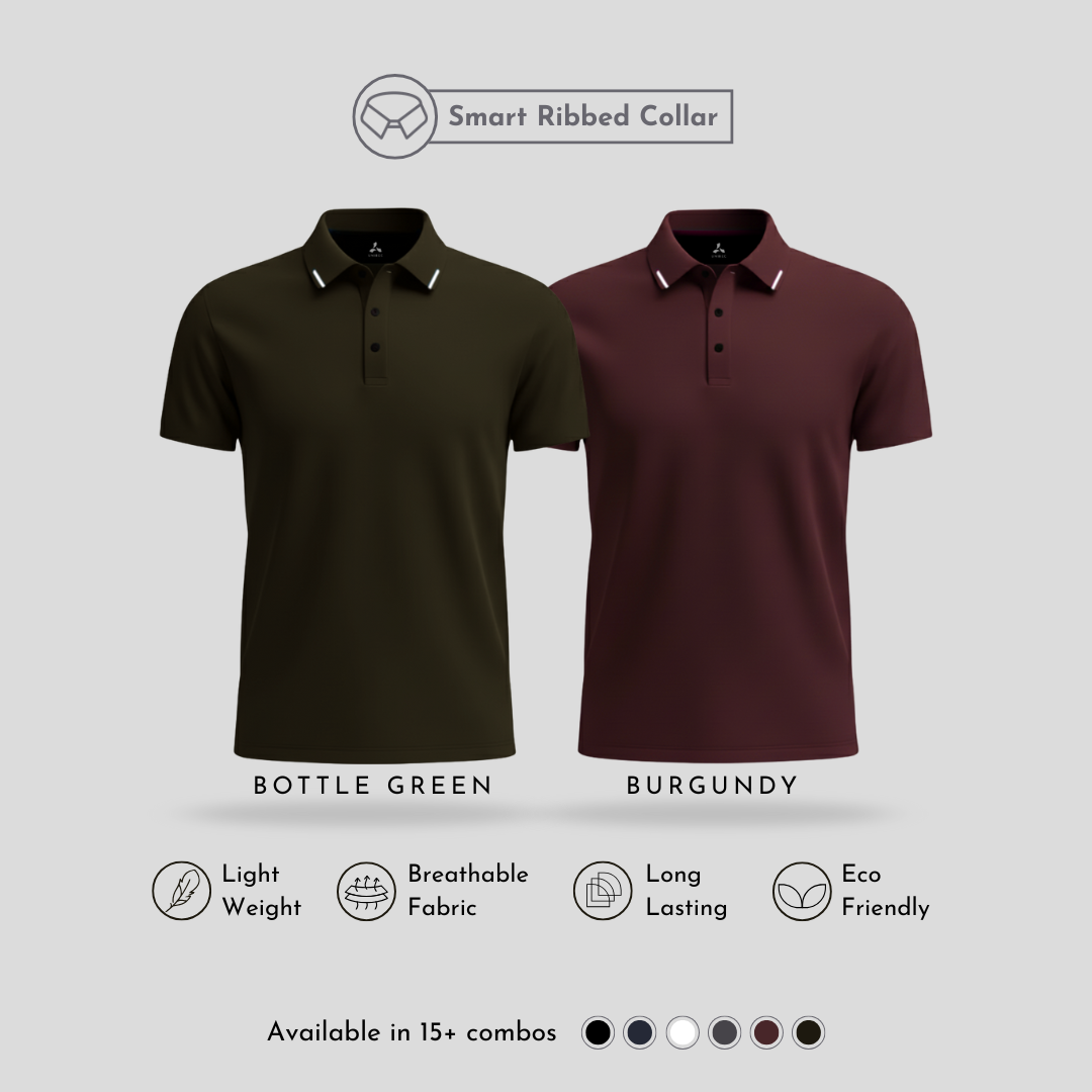 Matte Polo: Ultra Soft Bottle Green & Burgandy Men's Polo T-Shirts Combo Pack with Tipping (Copy)