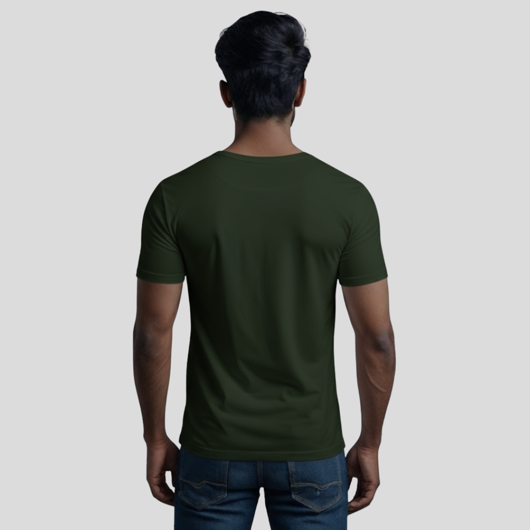 Feather Touch Round Neck Plain Bottle Green T-Shirt for Men
