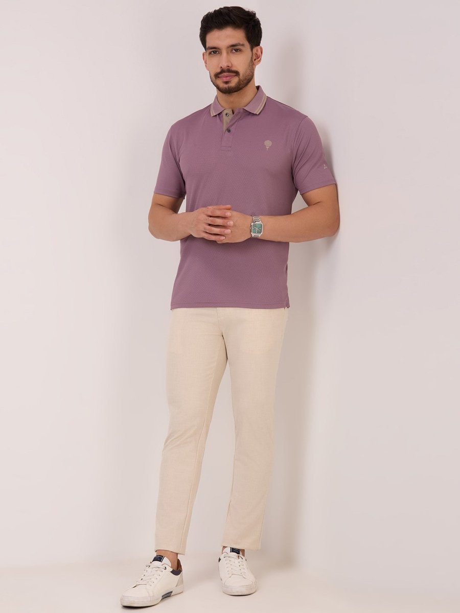 golf polo t shirt for men in light wine crest full body view