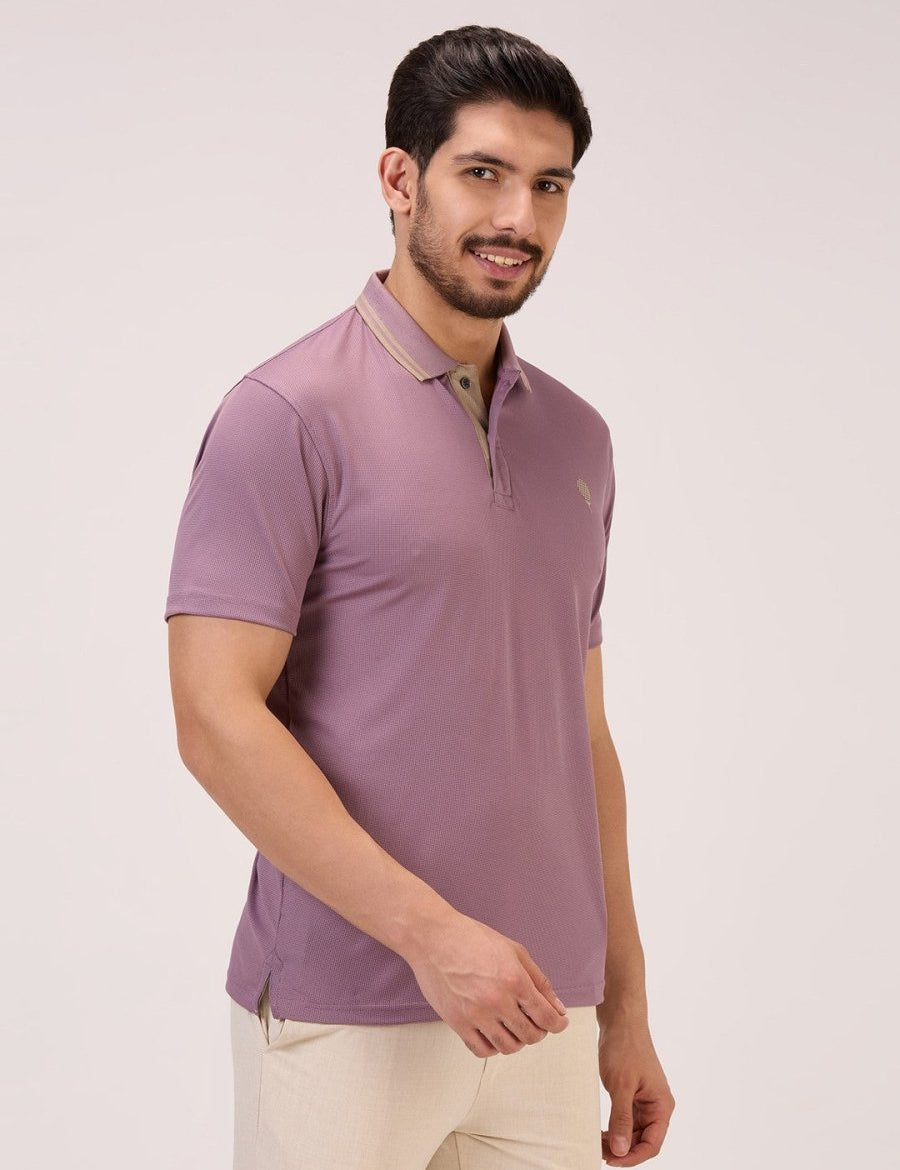 golf polo t shirt for men in light wine crest right side view