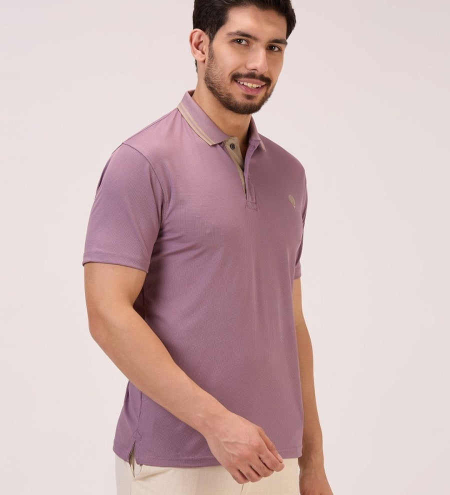 golf polo t shirt for men in light wine crest right side view