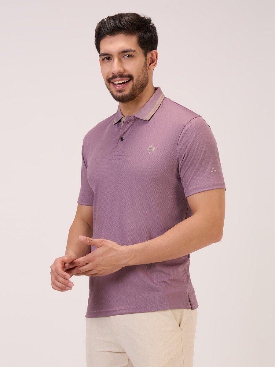 golf polo t shirt for men in light wine crest left side view