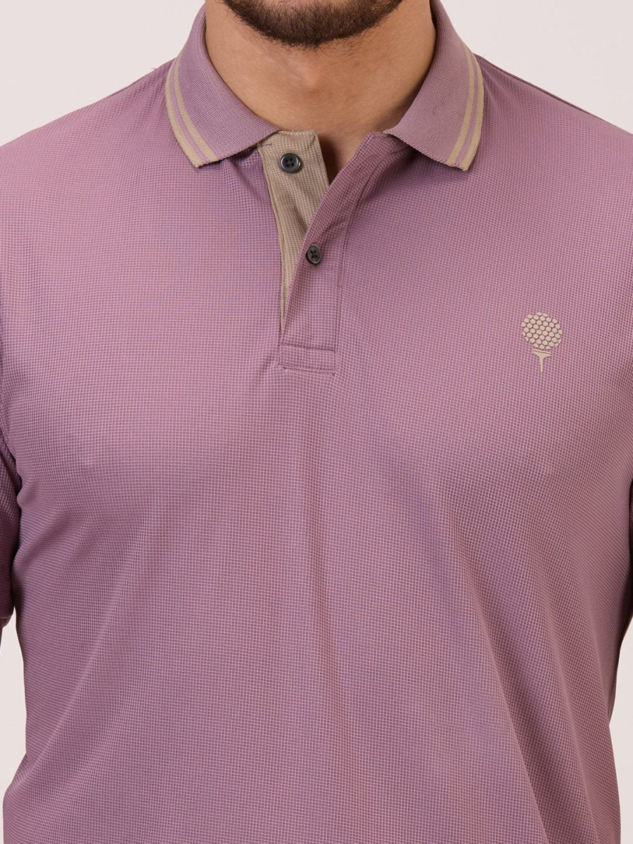 golf polo t shirt for men in light wine self check close up view