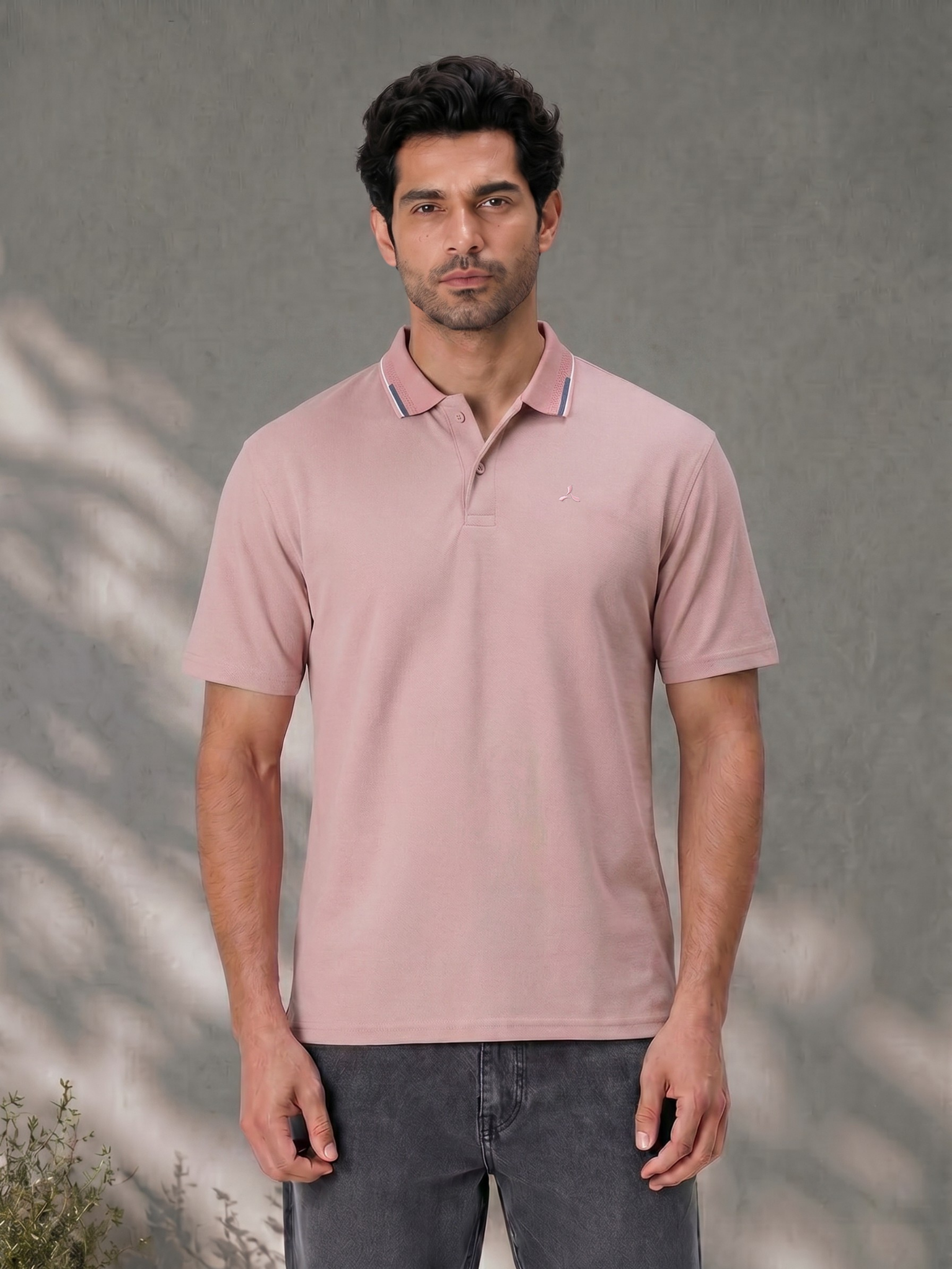 Melange Polo T Shirt for Men in Dusty Rose with Tipping Collar