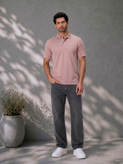 Melange Polo T Shirt for Men in Dusty Rose with Tipping Collar