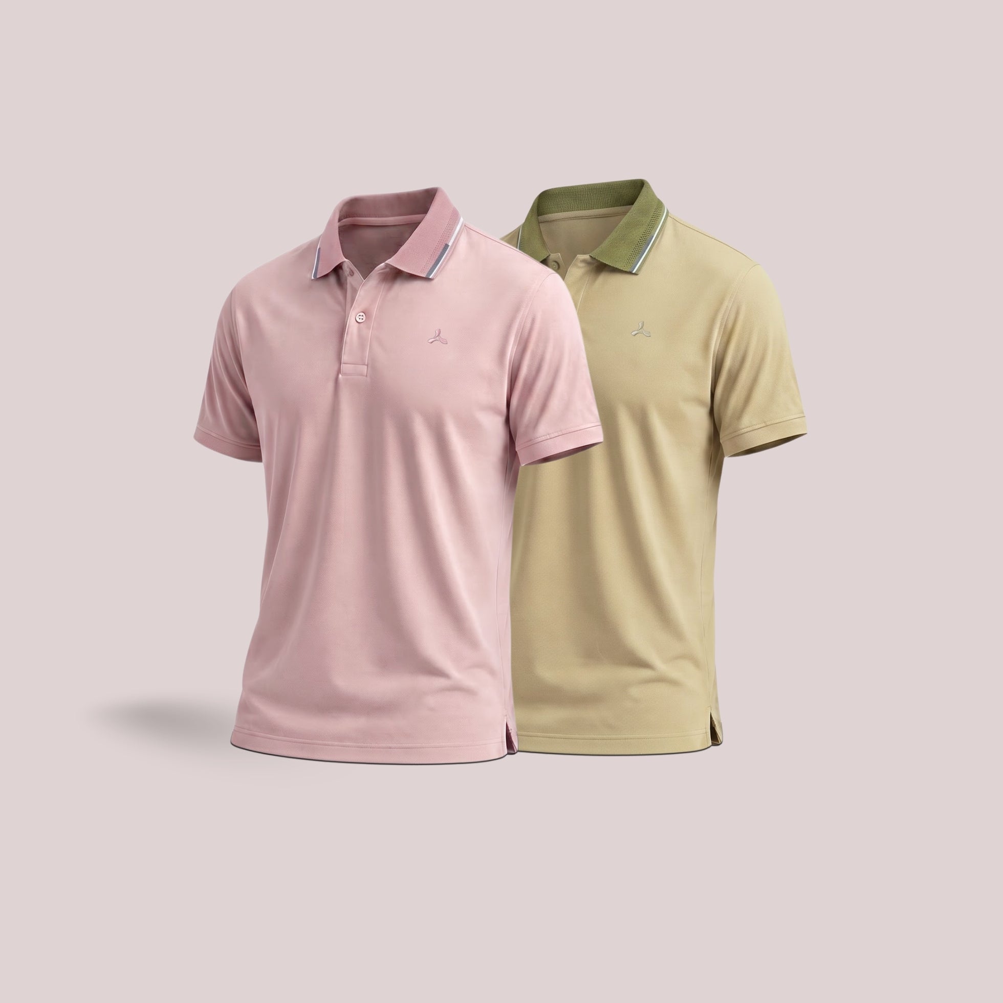 Men's Melange Polo T-Shirt Combo with Tipping Collar – Dusty Rose & Pista