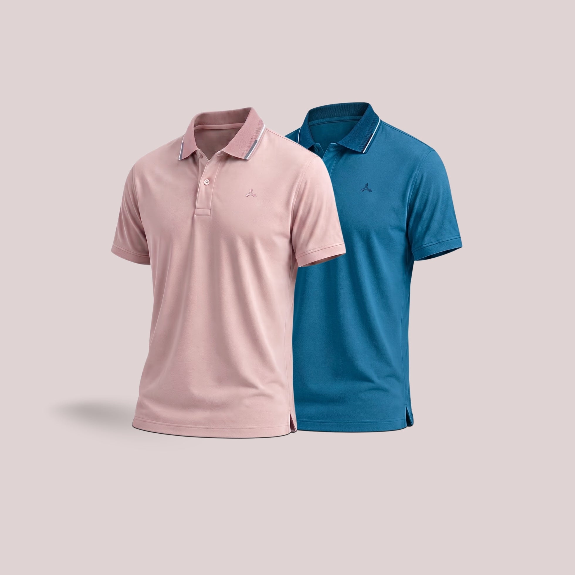 Men's Melange Polo T-Shirt Combo with Tipping Collar – Dusty Rose & Teal