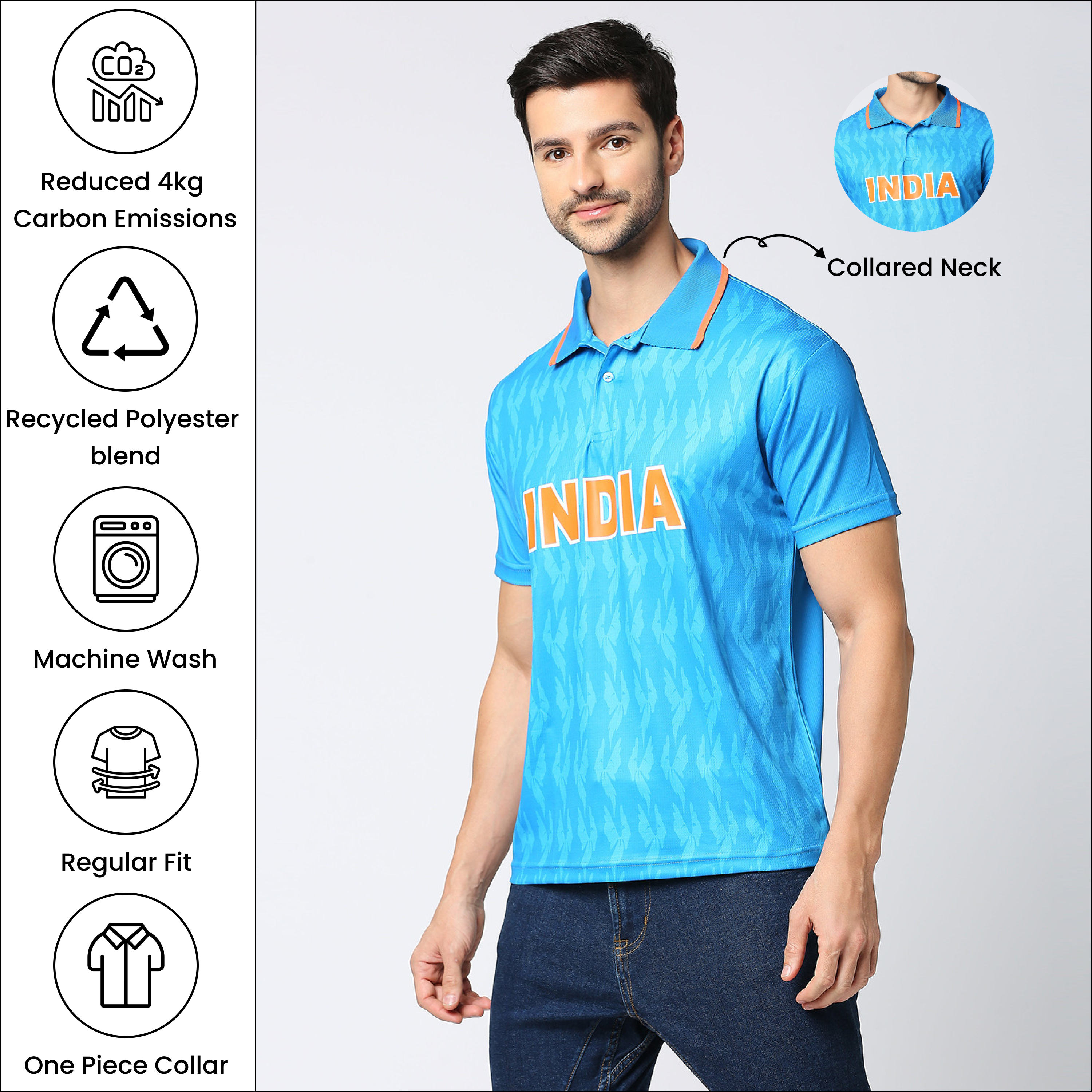 Polyester Unisex Indian Cricket Team Jersey, Printed