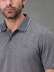 Melange Polo T Shirt for Men in Grey with Tipping Collar
