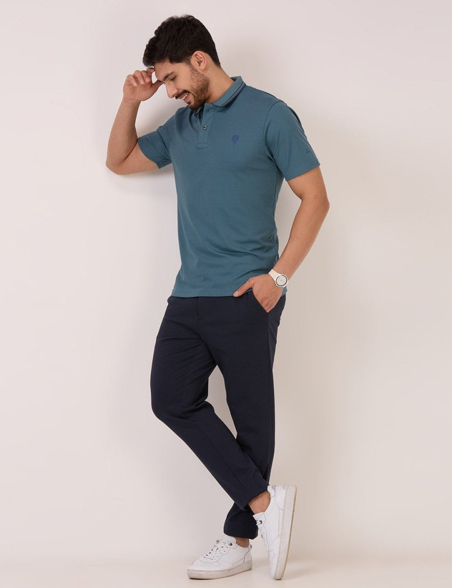 golf polo t shirt for men in royal green self check full body look