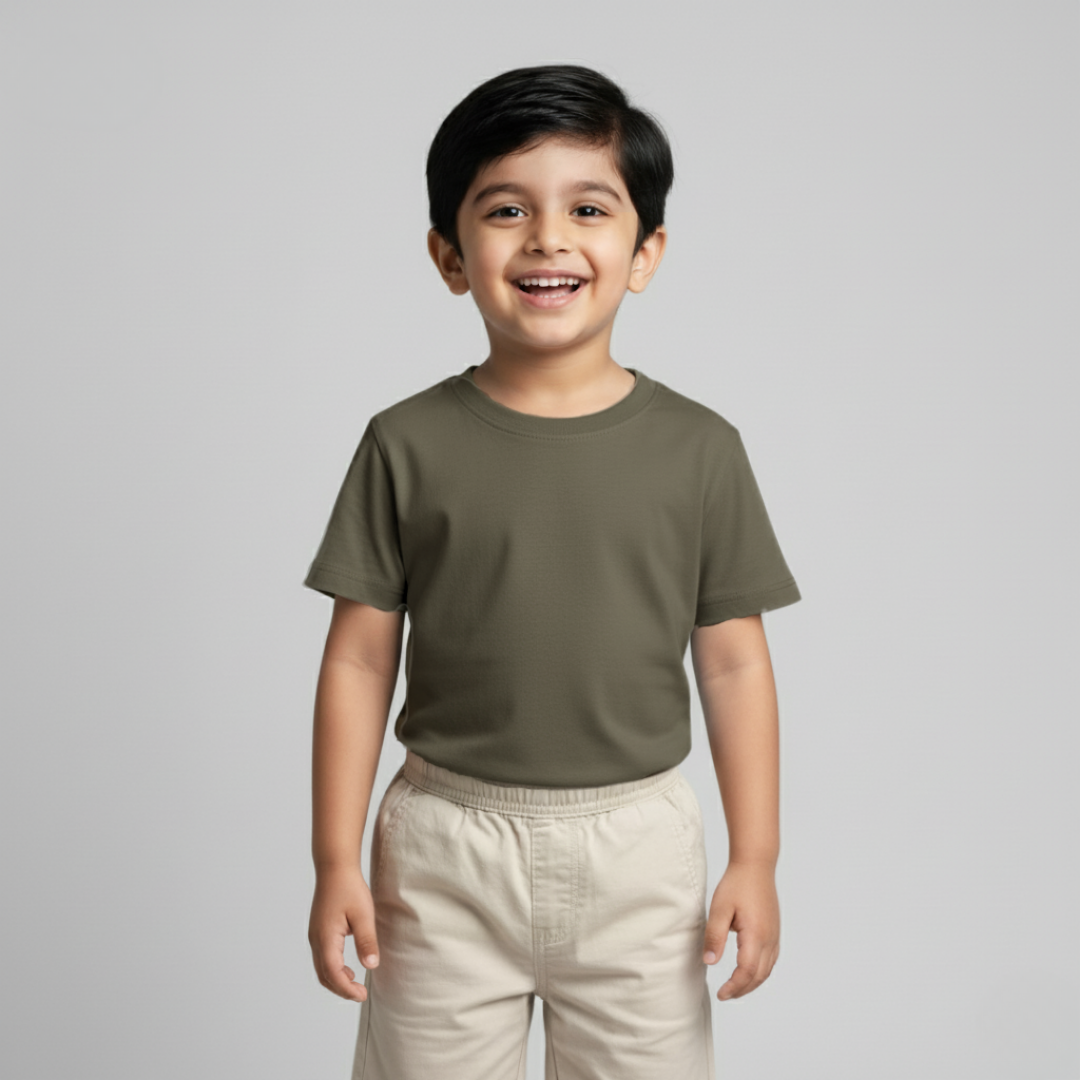 Feather Touch Round Neck Plain Honey Brown T-Shirt for Boys