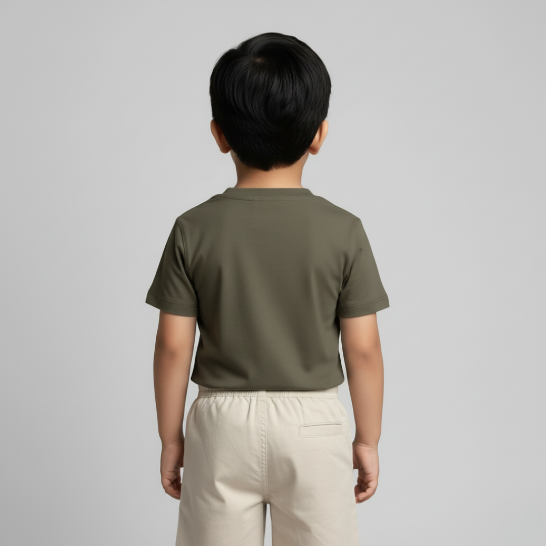 Feather Touch Round Neck Plain Honey Brown T-Shirt for Boys