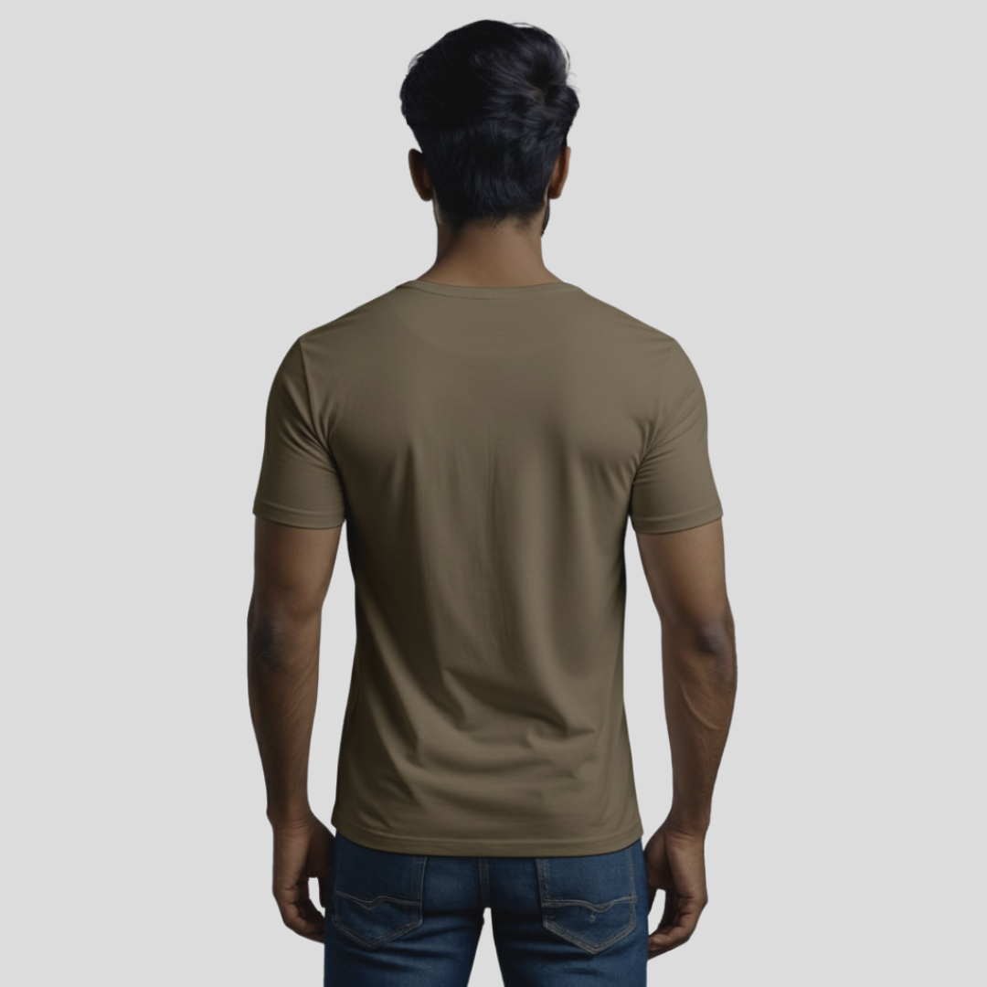 Feather Touch Round Neck Plain Honey Brown T-Shirt for Men