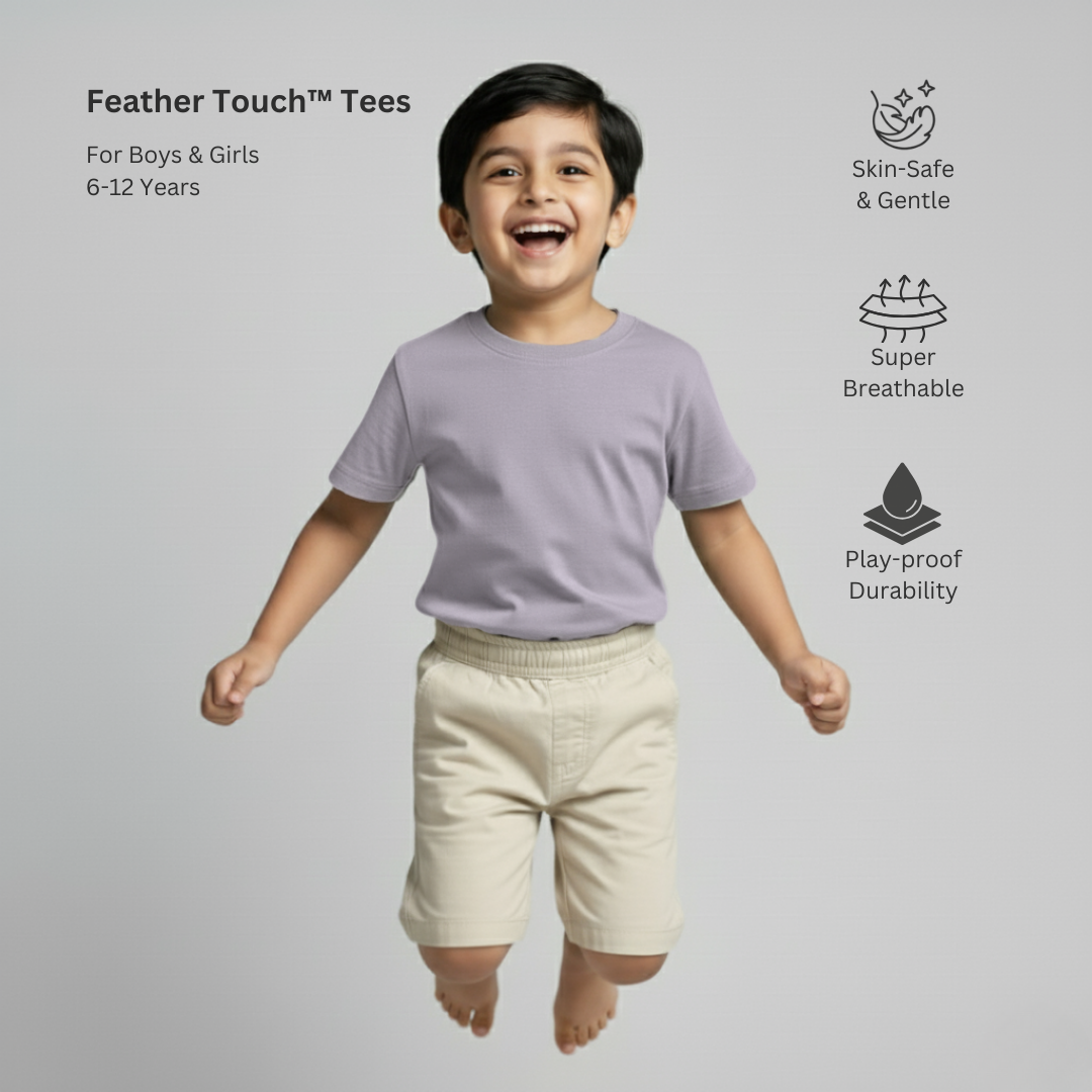 Feather Touch Round Neck Plain Lavendar T-Shirt for Boys