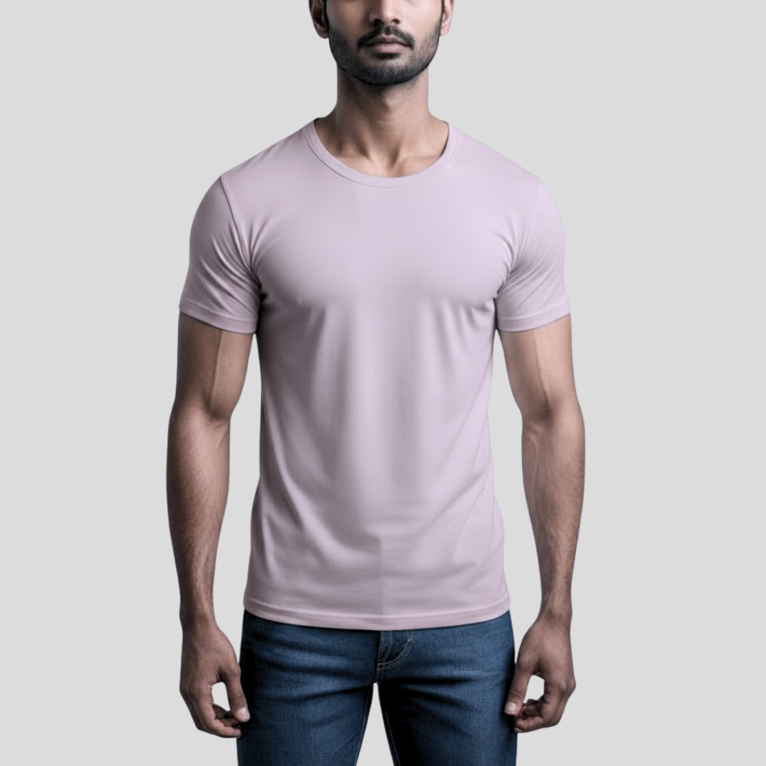 Feather Touch Round Neck Plain Lavender T-Shirt for Men