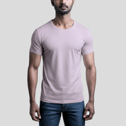 Feather Touch Round Neck Plain Lavender T-Shirt for Men