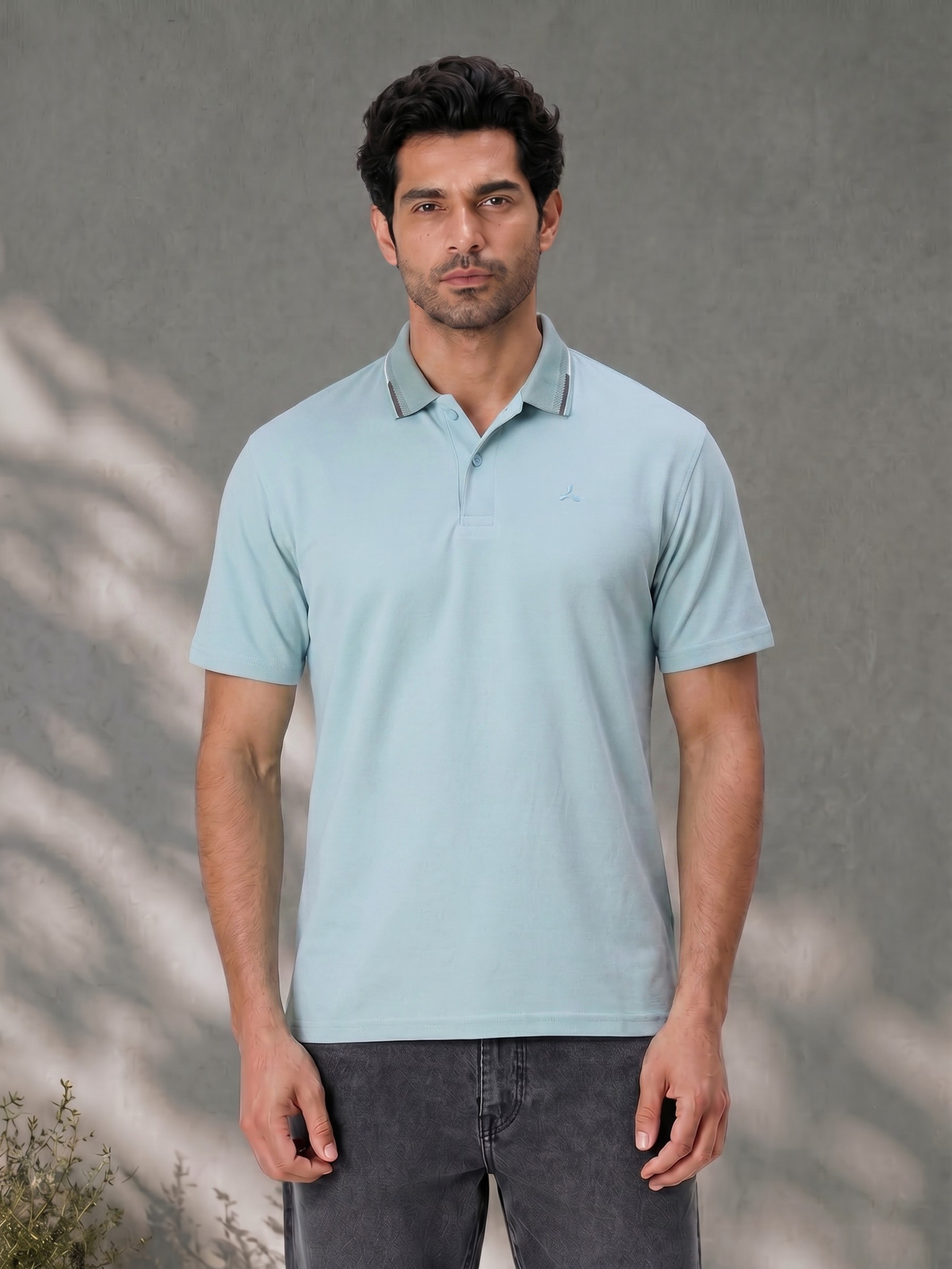 Mint Melange Men's Polo T Shirt with Contrast Tipping