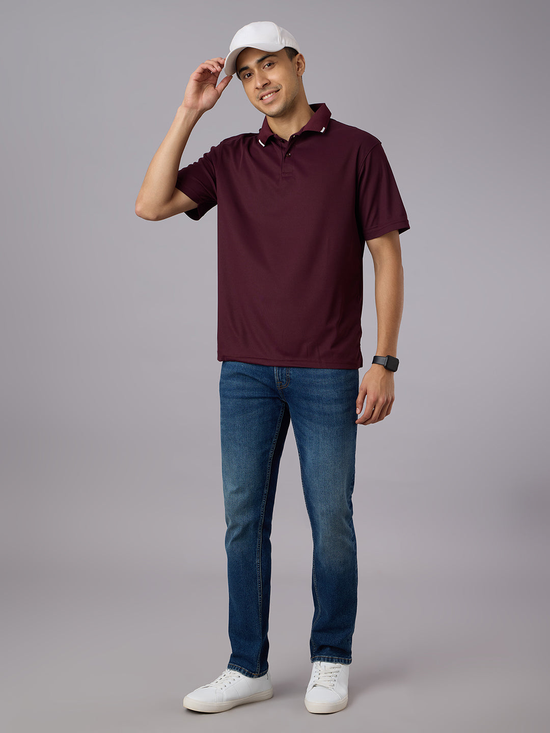 Matte Polo - Ultra Soft Solid Burgundy T-shirt with Tipping for Men