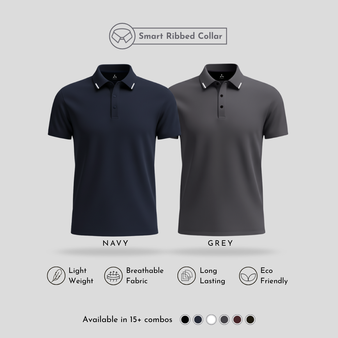 Matte Polo: Ultra Soft Navy & Grey Men's Polo T-Shirts Combo Pack with Tipping