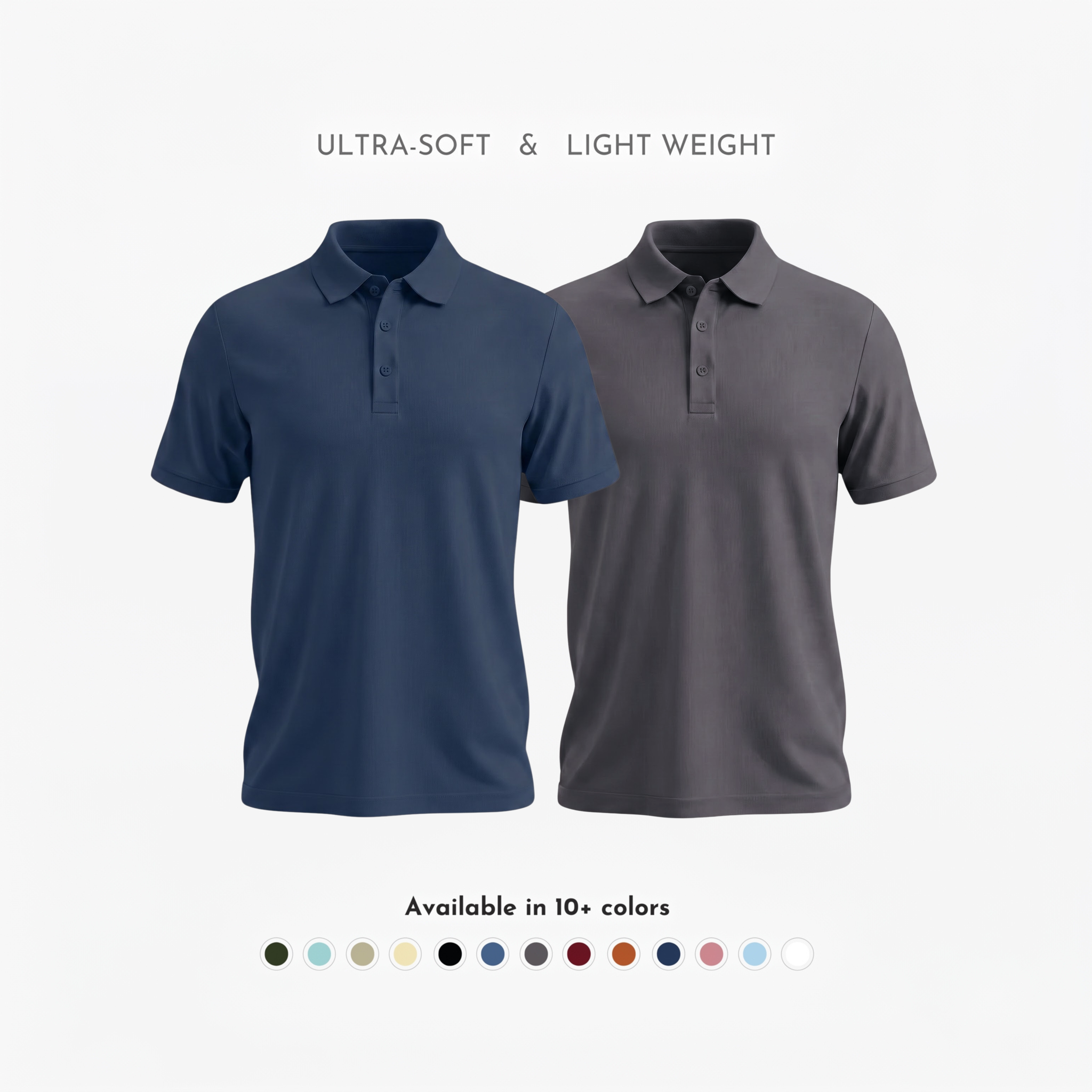 Matte Polo - Ultra Soft Combo Pack of 2 Men's Solid Navy Blue & Grey T-shirts