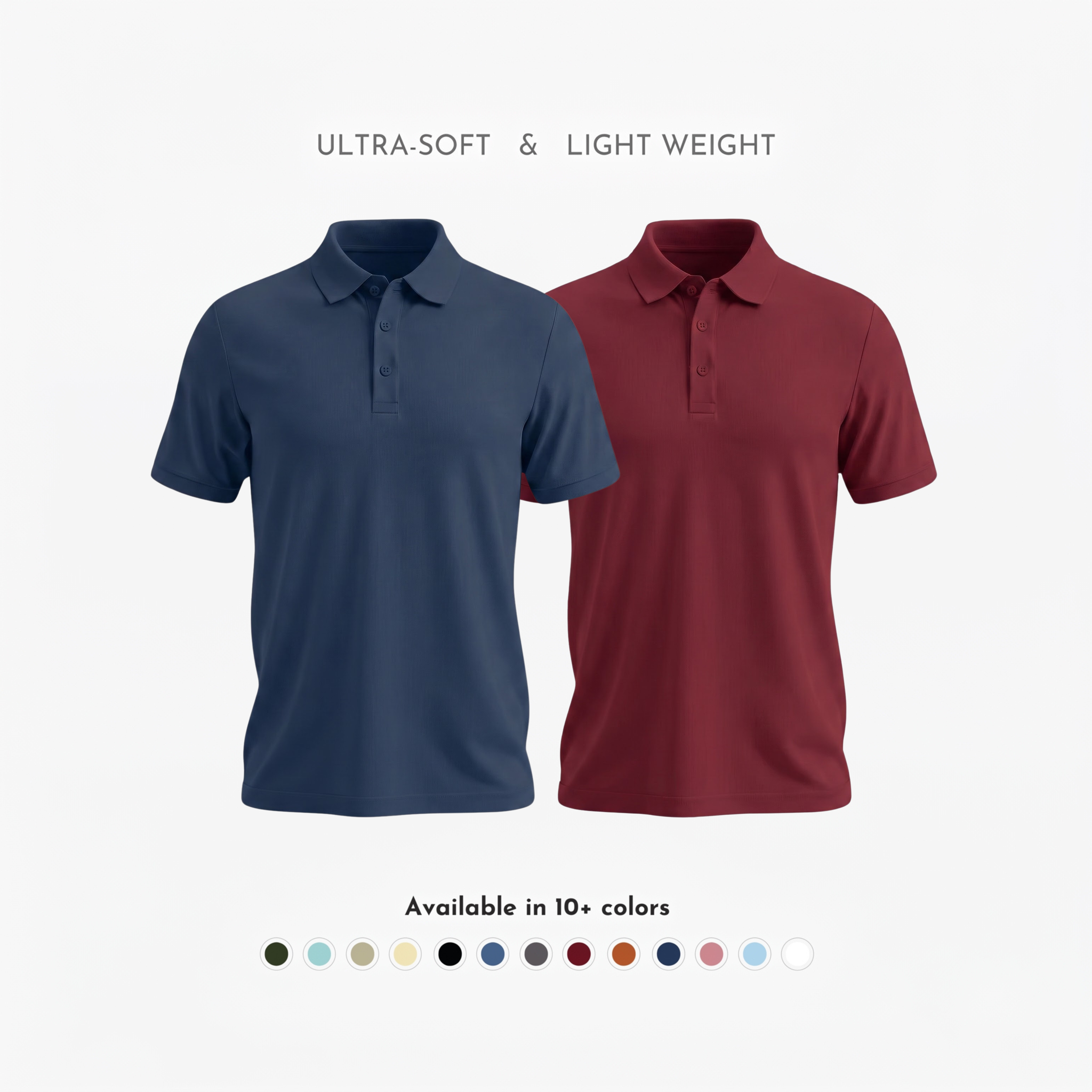 Matte Polo - Ultra Soft Combo Pack of 2 Men's Solid Navy Blue & Maroon T-shirts