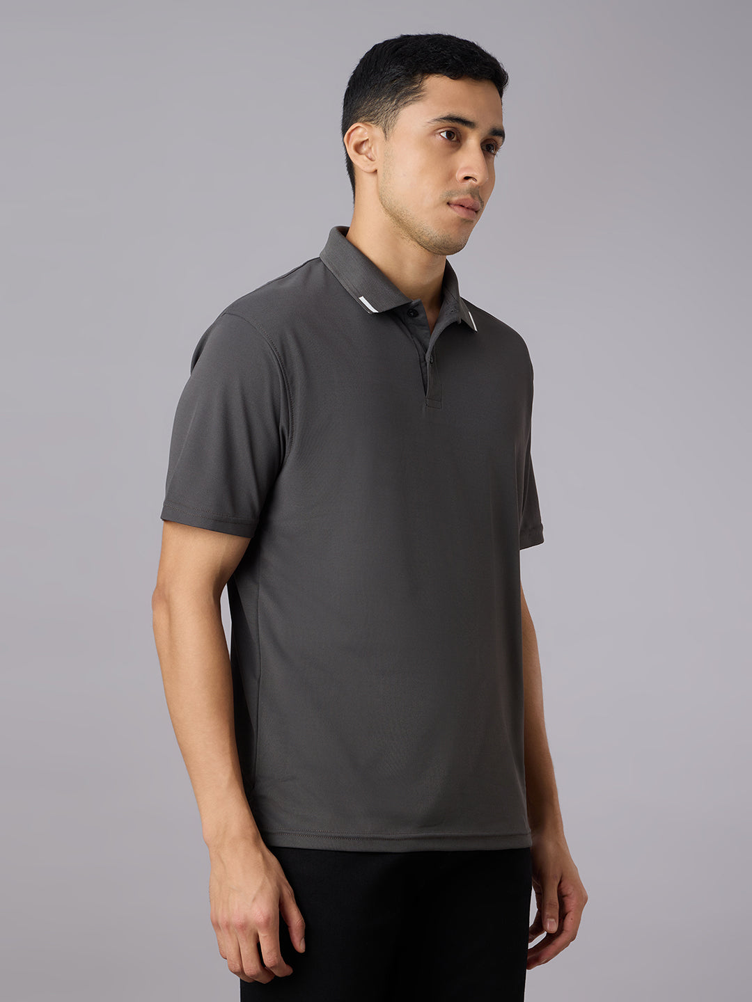 Matte Polo - Ultra Soft Solid Grey T-shirt with Tipping for Men