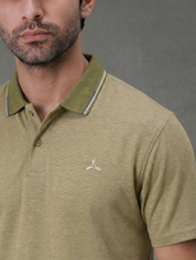 Men's Pista Melange Polo T Shirt with Contrast Collar