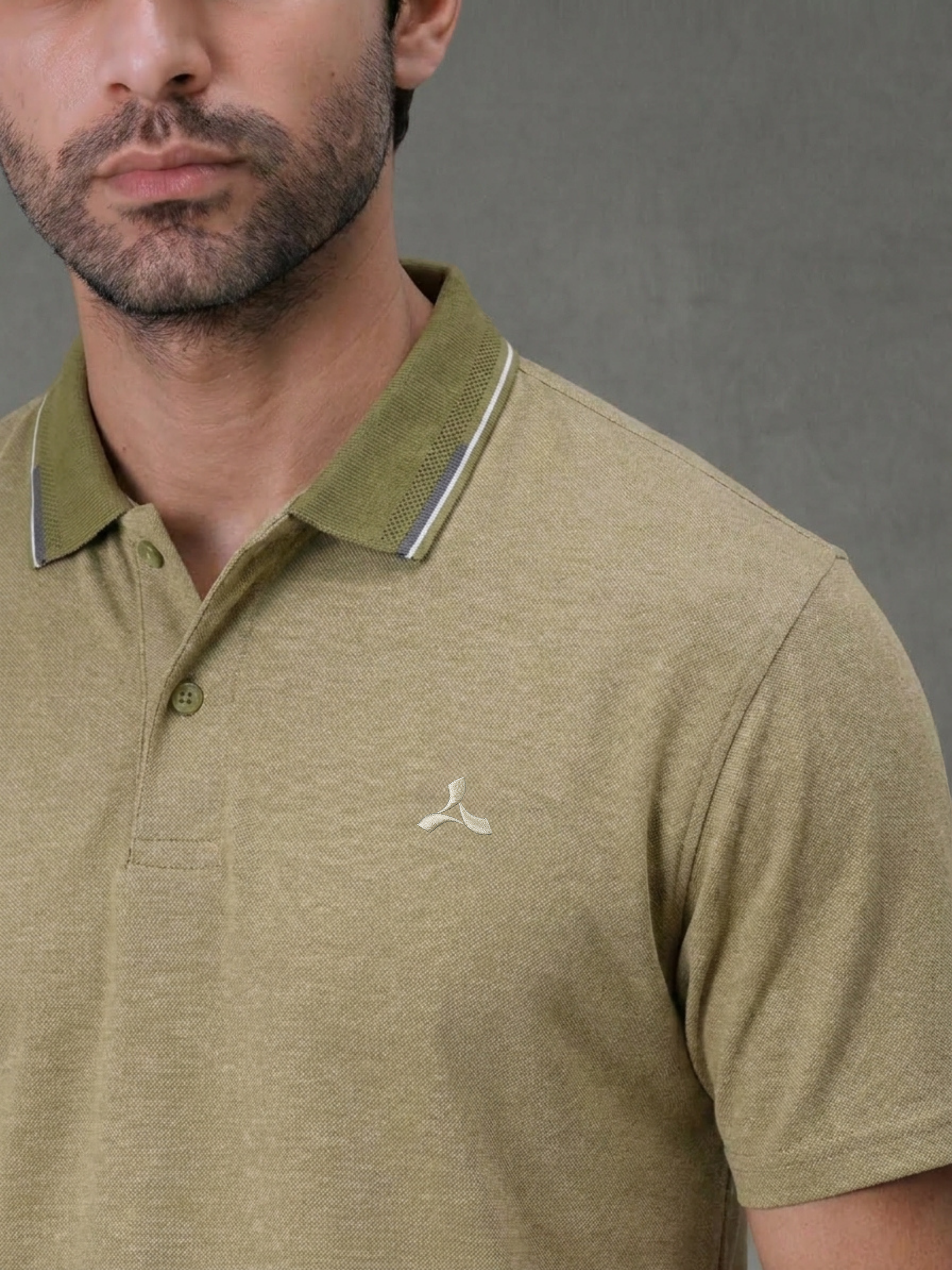 Men's Pista Melange Polo T Shirt with Contrast Collar
